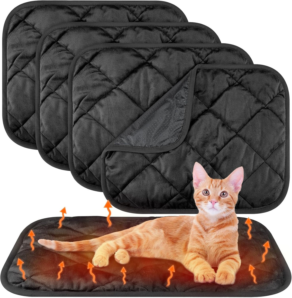 4 Pack Self Heating Cat Pad Self Warming Dog Mat - 16 x 20 Inch / Black