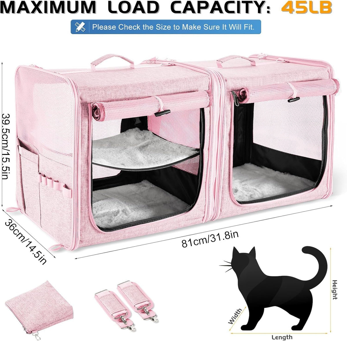 Extra Large Cat Carrier for 2 Cats with Travel Litter Box - Pink / Dual Carriers - image 4