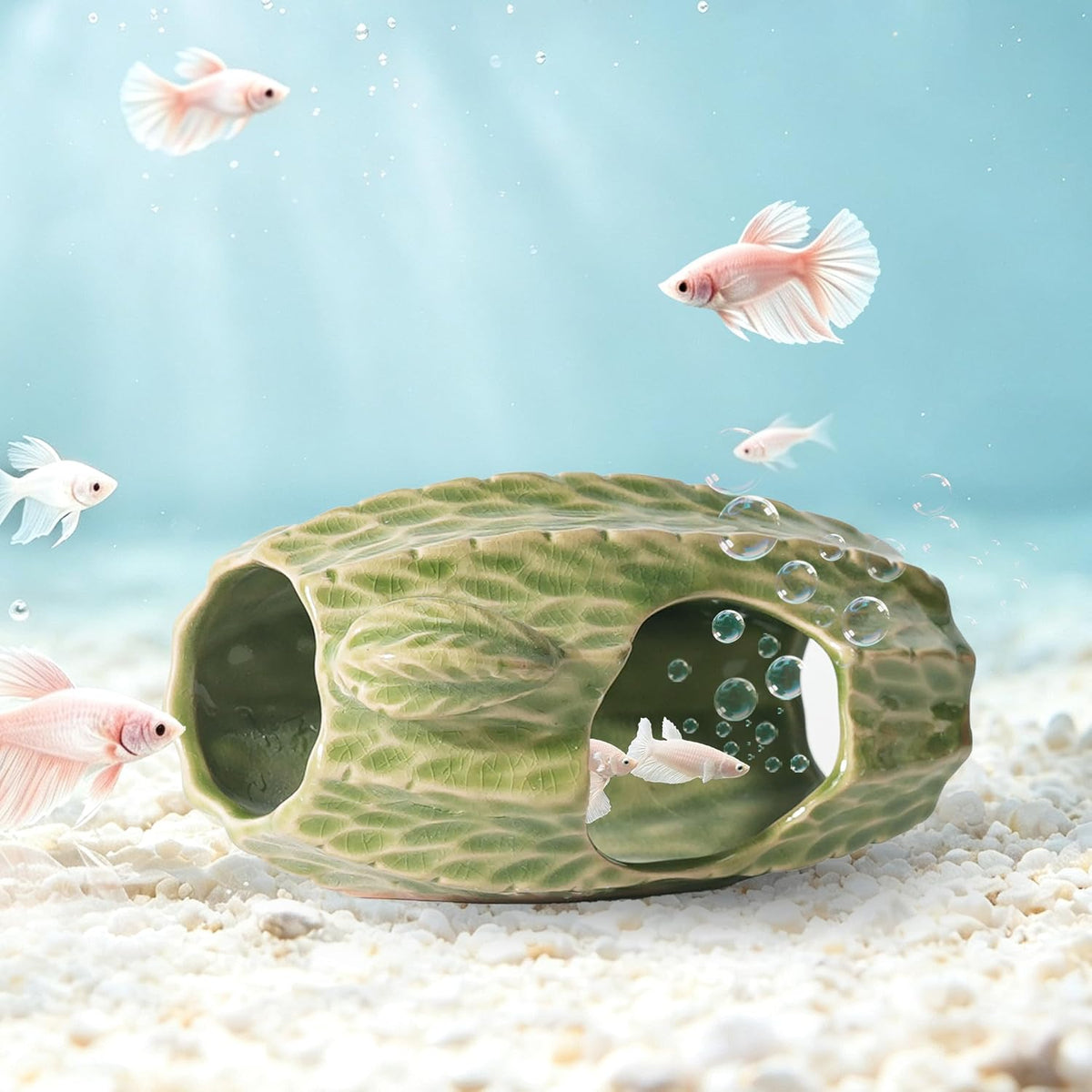 Pink Aquarium Decor Ceramic Cute Strawberry Betta Fish Tank Cave – Essentials for Fish - Tall Cactus-green / Cactus
