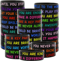 JUNEBRUSHS 64pcs Halloween Party Favors Silicone Bracelets Rubber - Black Motivational Style