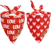 Fall Dog Bandanas 2 Pack, Orange Plaid Pet Scarf for Boy and Girl, Premium Durable Fabric, Holiday - Red / Large