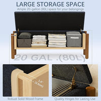 Modern Storage Benches with Walnut Wood Legs, 47'' Ottoman Bench with 20 Gallons Storage Space for Bedroom End of Bed, Fabric Upholstered Entryway Bench with Seating for Livingroom, Blue