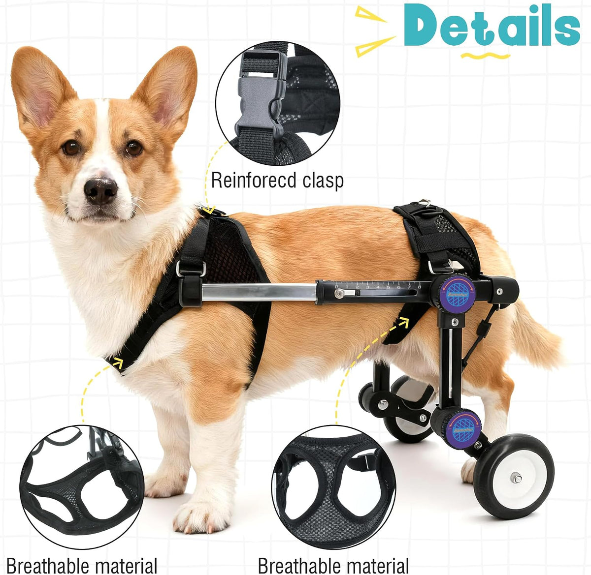 Dog Wheelchair for Back Legs, Adjustable Mobility Cart for Dog – Essentials for Dogs - Black for 6.5-11.1lb - image 3