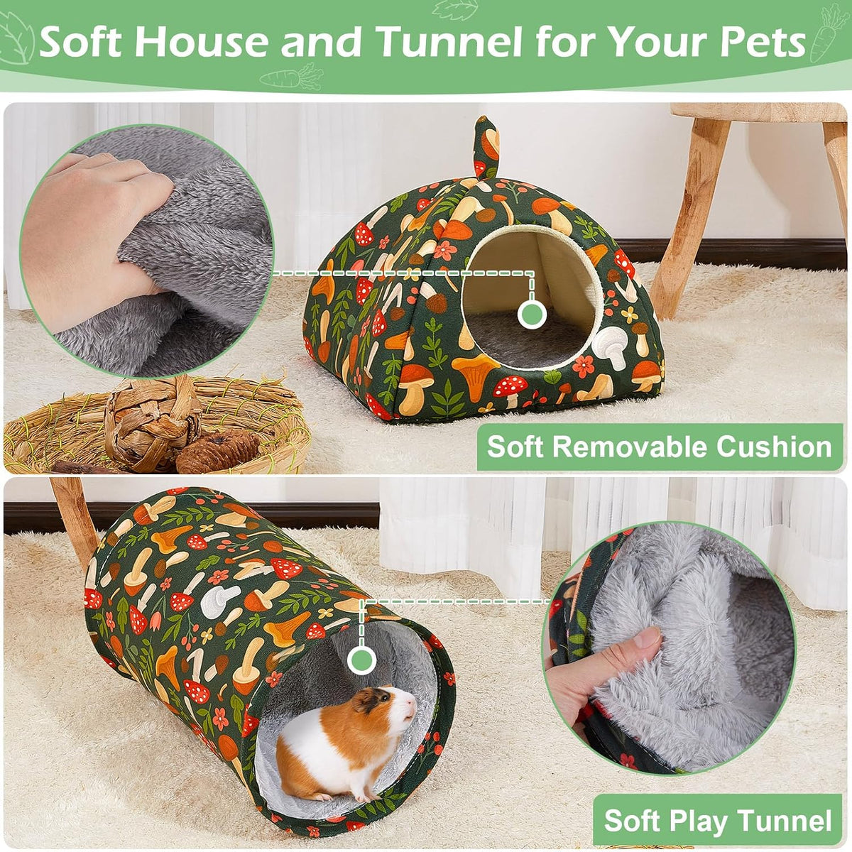 Bienbee Guinea Pig Hideout - Green Mushroom / Large(9.4"L x 9.4"W x 7.9"H) - image 3