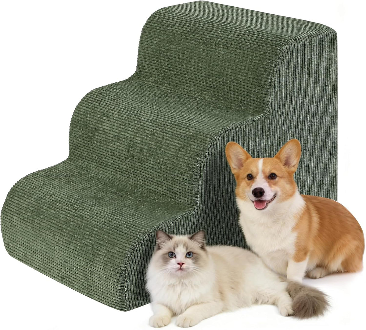 Dog Stairs for Bed & Couch, 18" H 4-Step Pet Ramp for Small Dogs - Green / 3 / Standard 15" Height