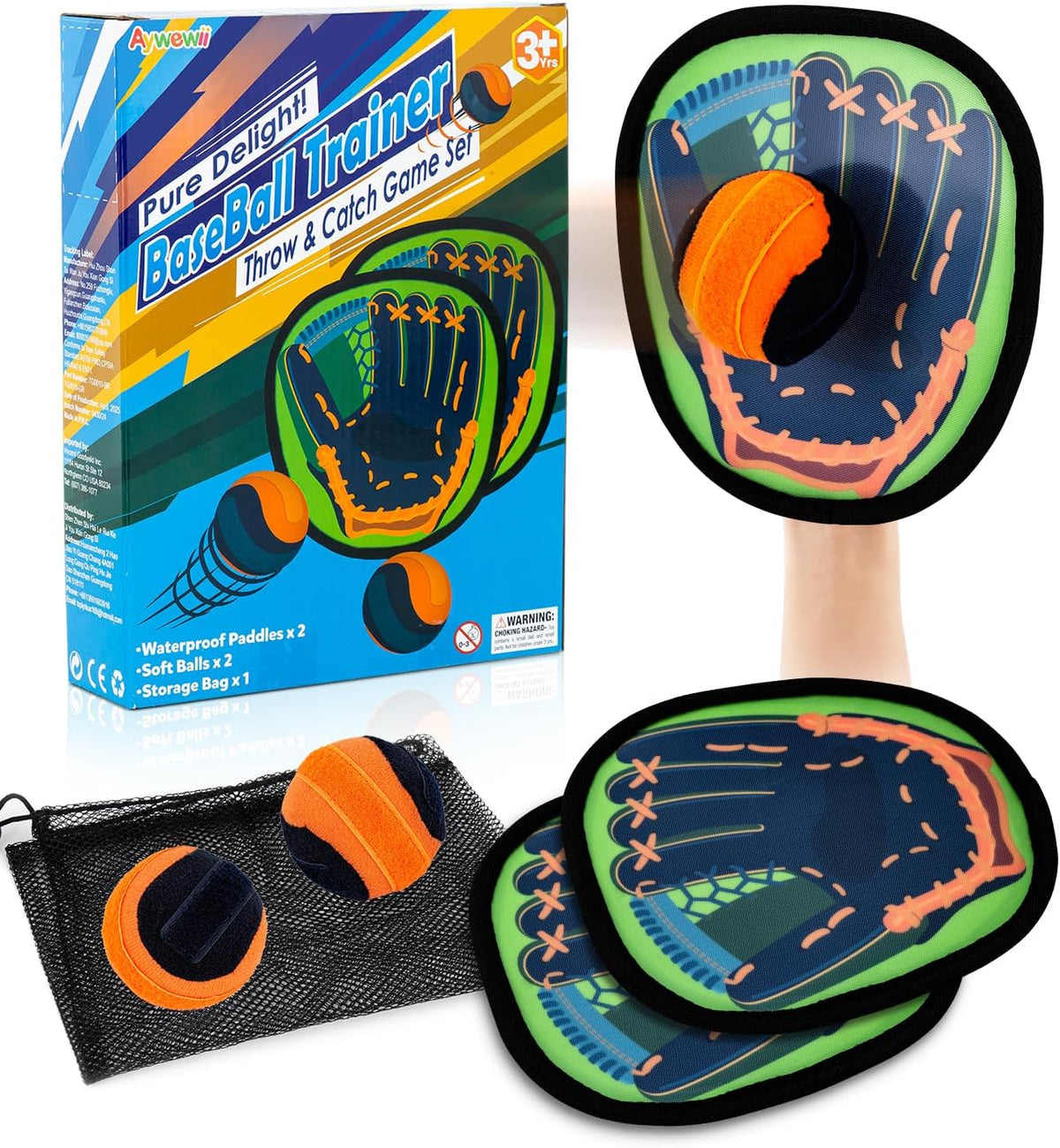 Aywewii toss and catch game with sticky hook and loop paddles and soft balls - view 3