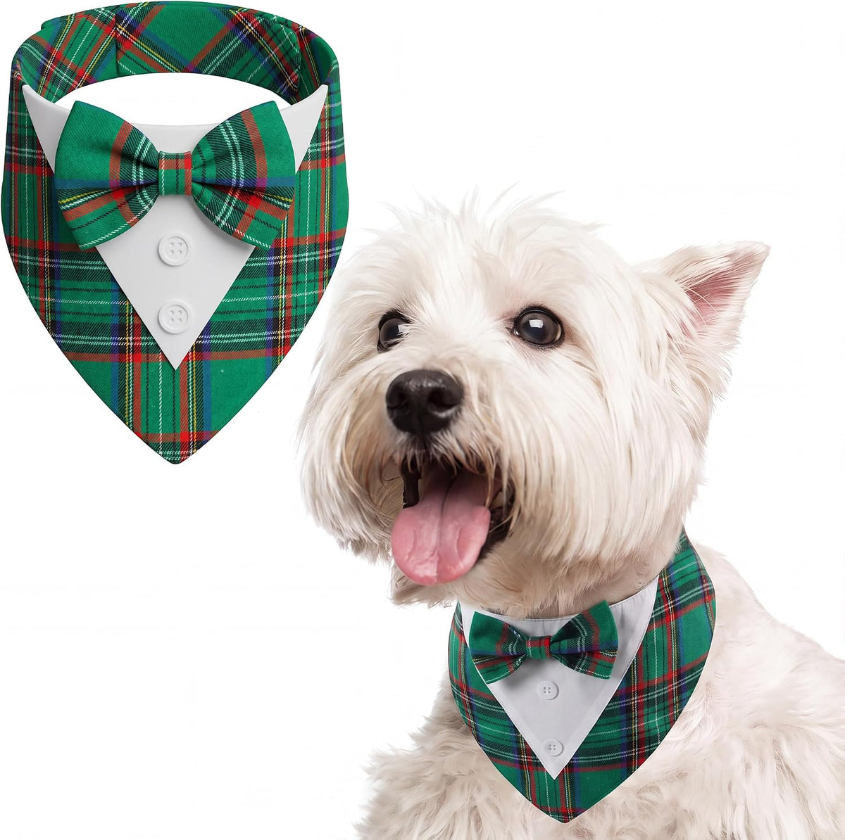 Dog Tuxedo for Small Dogs Valentines Bandana with Bowtie Wedding Tux – Essentials for Dogs - Christmas-Green / X-Small