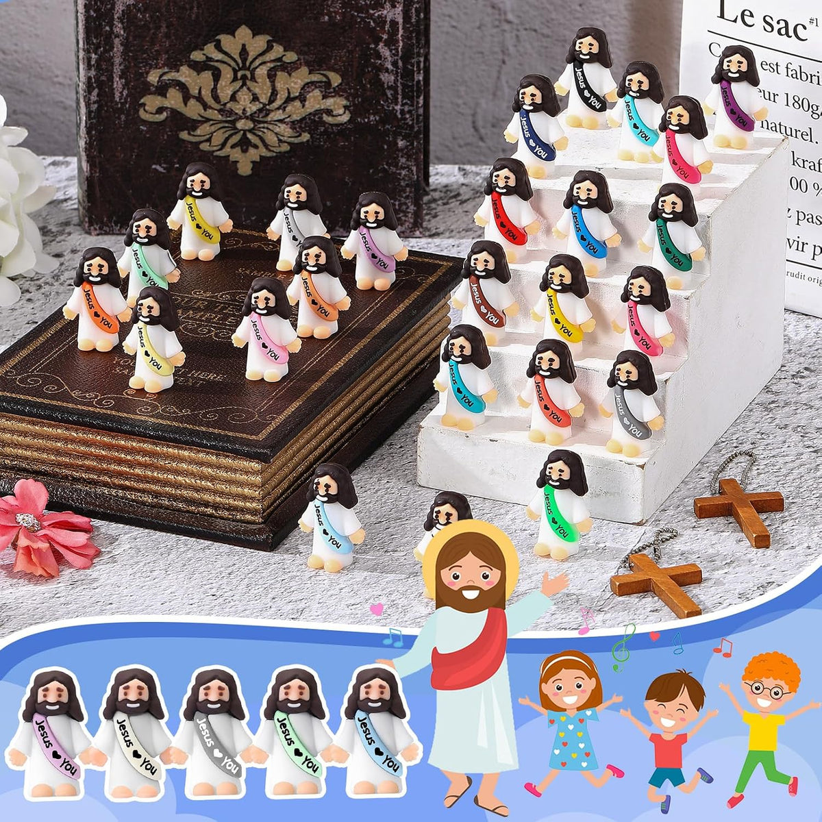 Bememo 50pcs Mini Jesus Loves You Religious Figures - Dazzling Colors - image 4