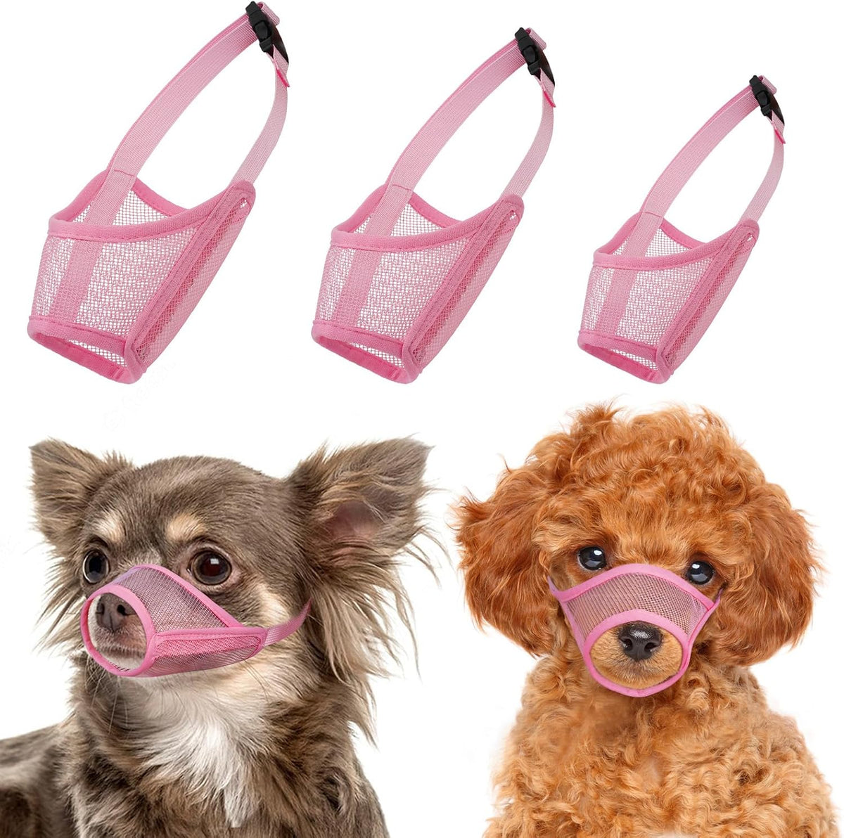 Mesh Dog Muzzle Suits for Small Medium Large Dogs Dog Muzzle Set – Essentials for Dogs - Pink / Small 3 PCS(XXS-S)