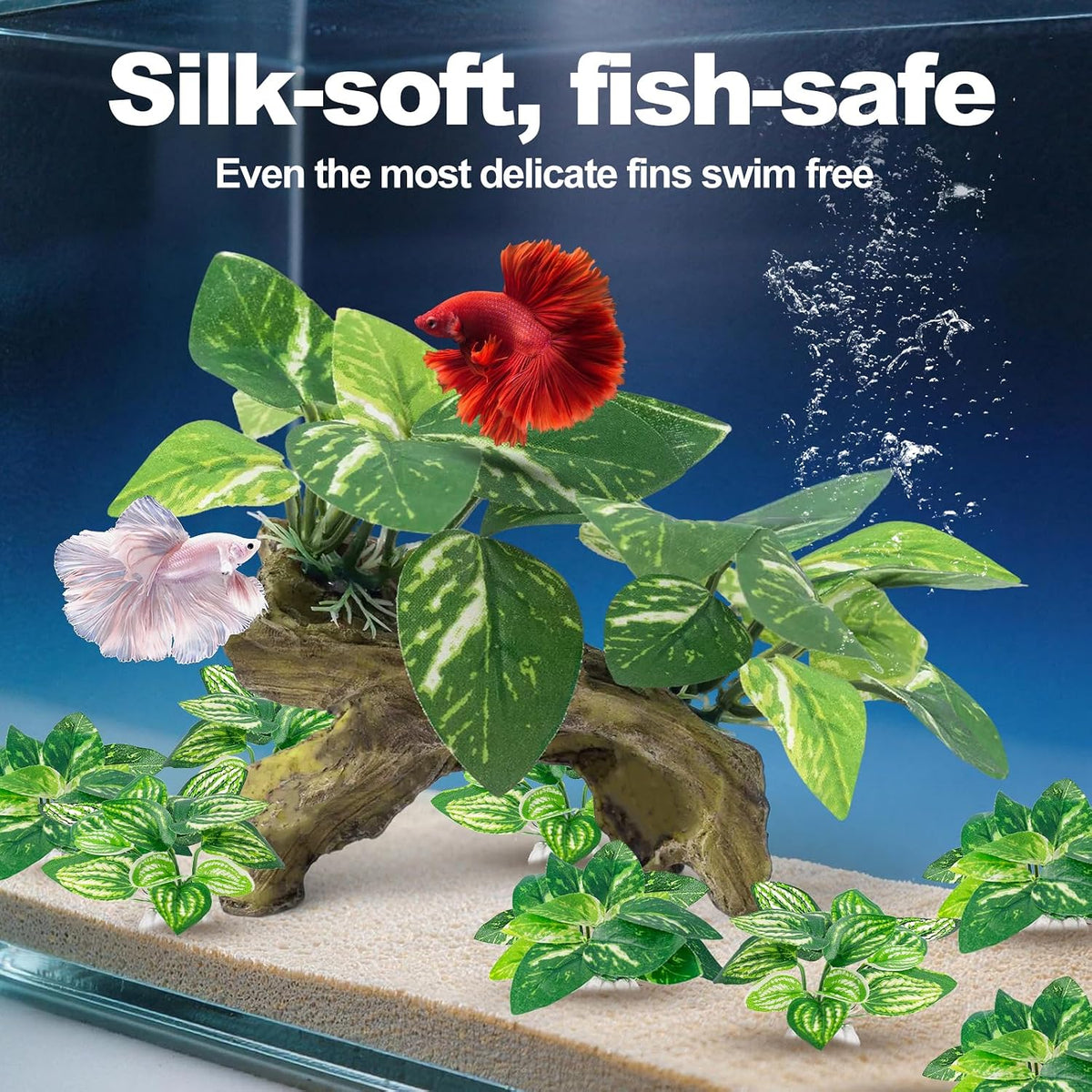 CousDUoBe 12 Pcs Betta Fish Tank Decor，Silk Aquarium Plants Green - 9 Pcs Silk Aquarium Plants（Style B） - image 4