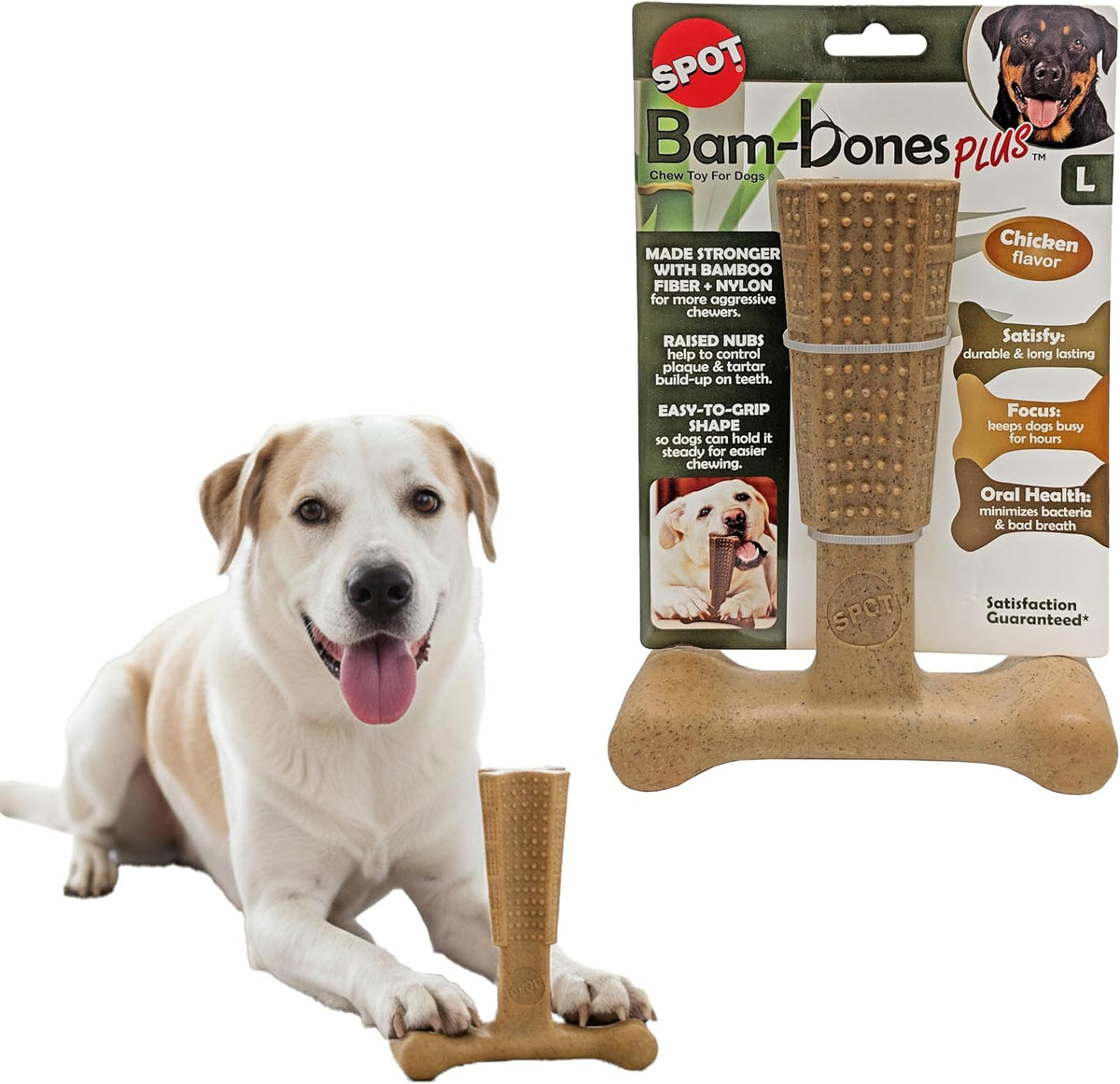 SPOT Bam-Bones Plus T-Bone Dog Chew - Chicken / Large
