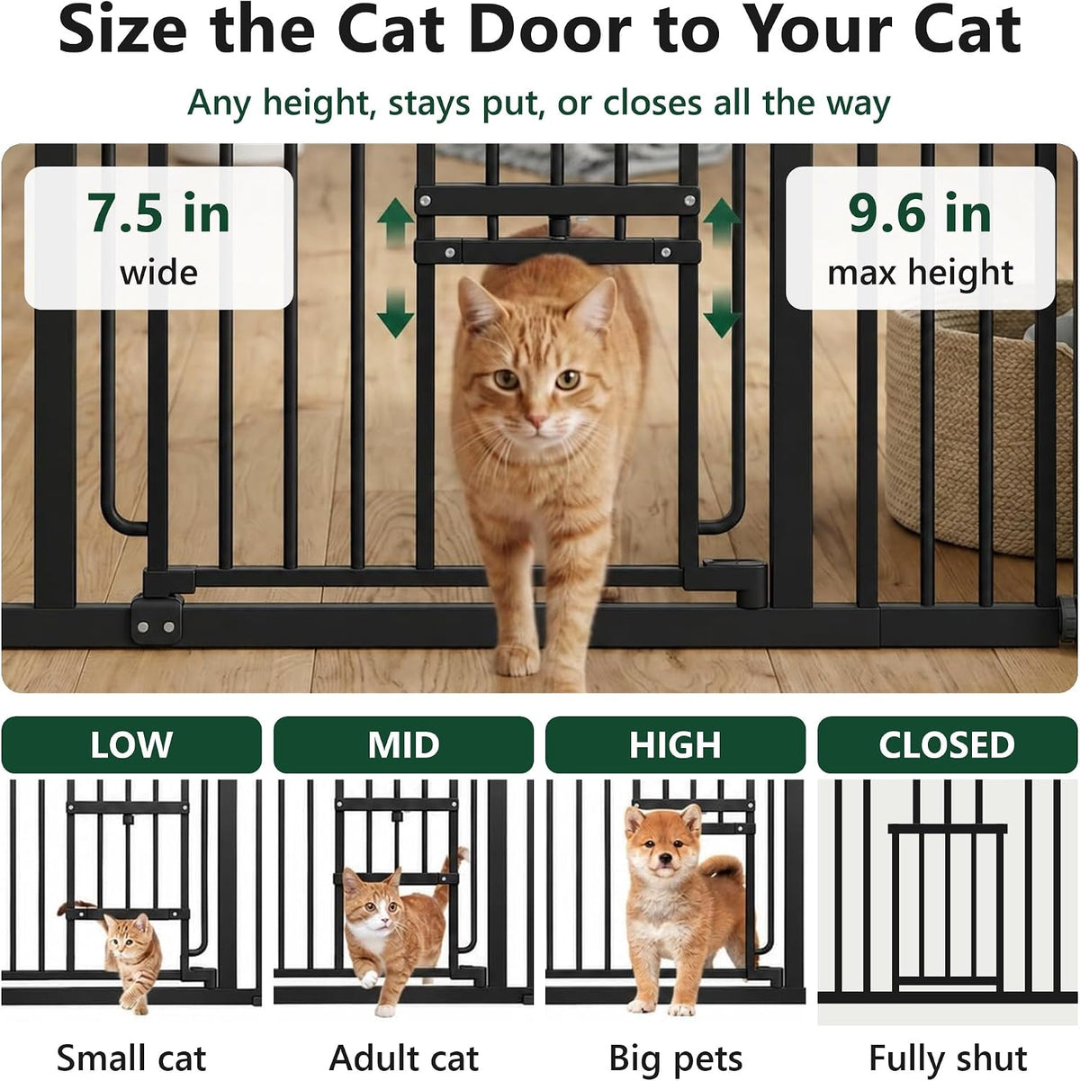 FuzzyNest black dog gate with adjustable cat door for doorways - view 3