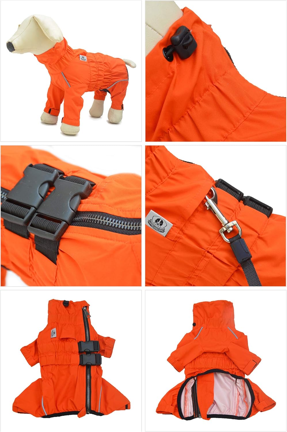 Lovelonglong full body waterproof dog raincoat with four legs and leash hole - view 3
