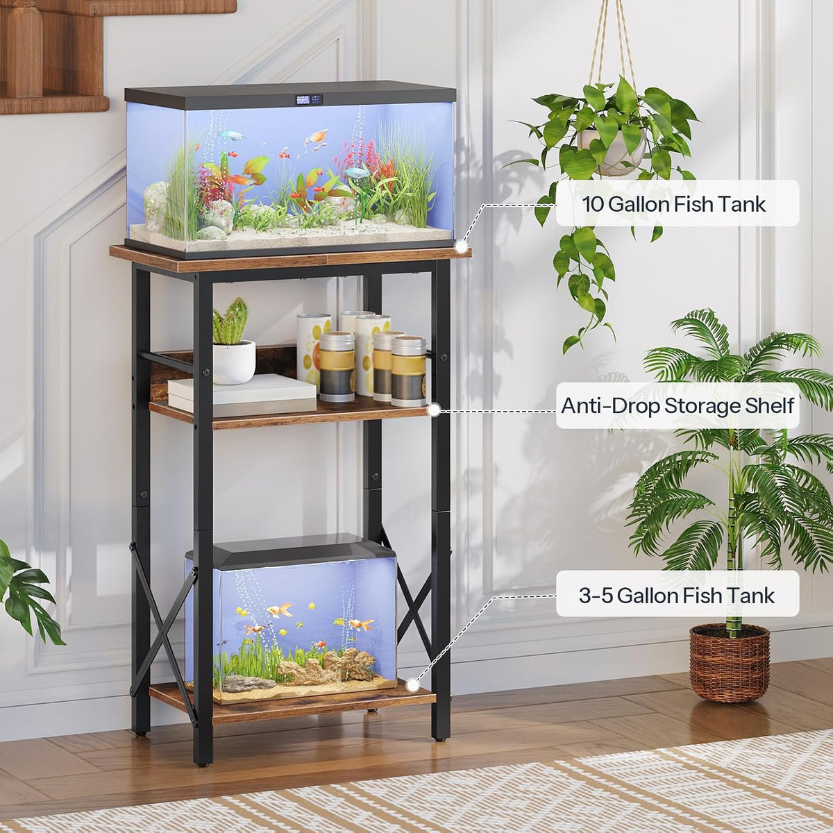 HOOBRO 10 Gallon Aquarium Stand - Rustic Brown + Black - image 4