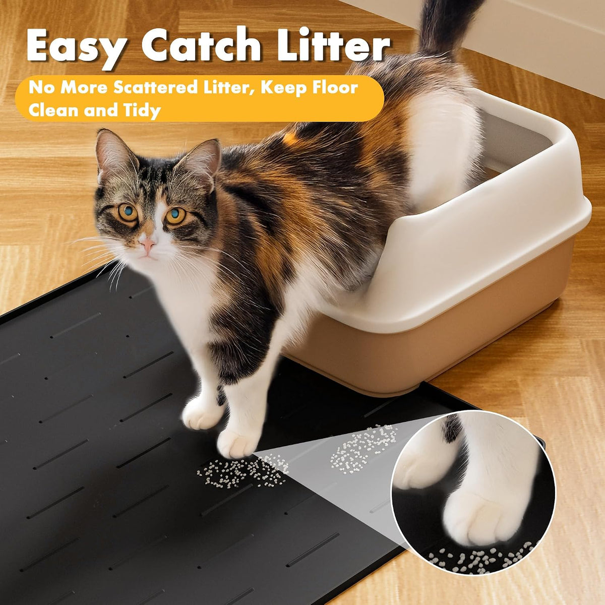 Pieviev Silicone Cat Litter Mat, Traps Litter & Easy to Clean - L-34''x22'' / Black - image 2