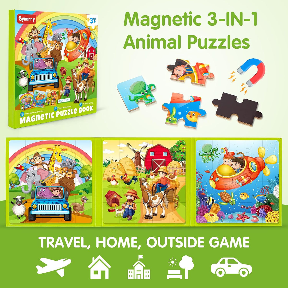 SYNARRY Unicorn Mermaid Princess Magnetic Puzzles for Child 3-5 - Animal - image 2