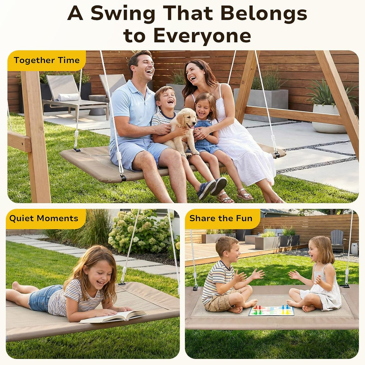 Trekassy 700lbs 60" Large Rectangle Platform Tree Swing for Kids - Beige - image 2