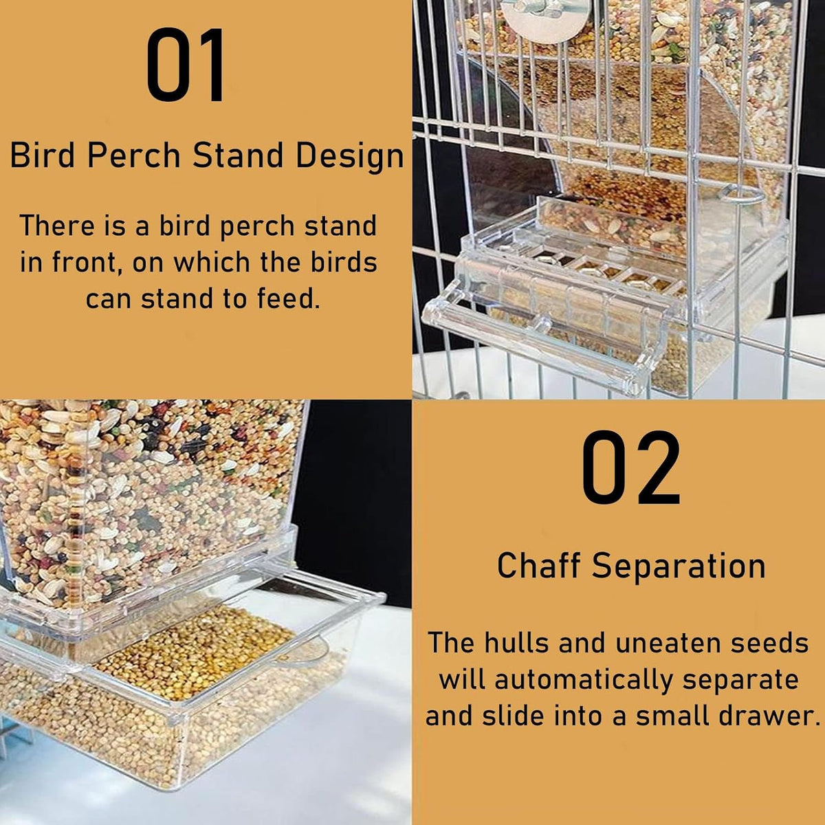 No Mess Bird Feeder for Cage Automatic Small Bird Food Container - Transparent / 1Pcs - image 3