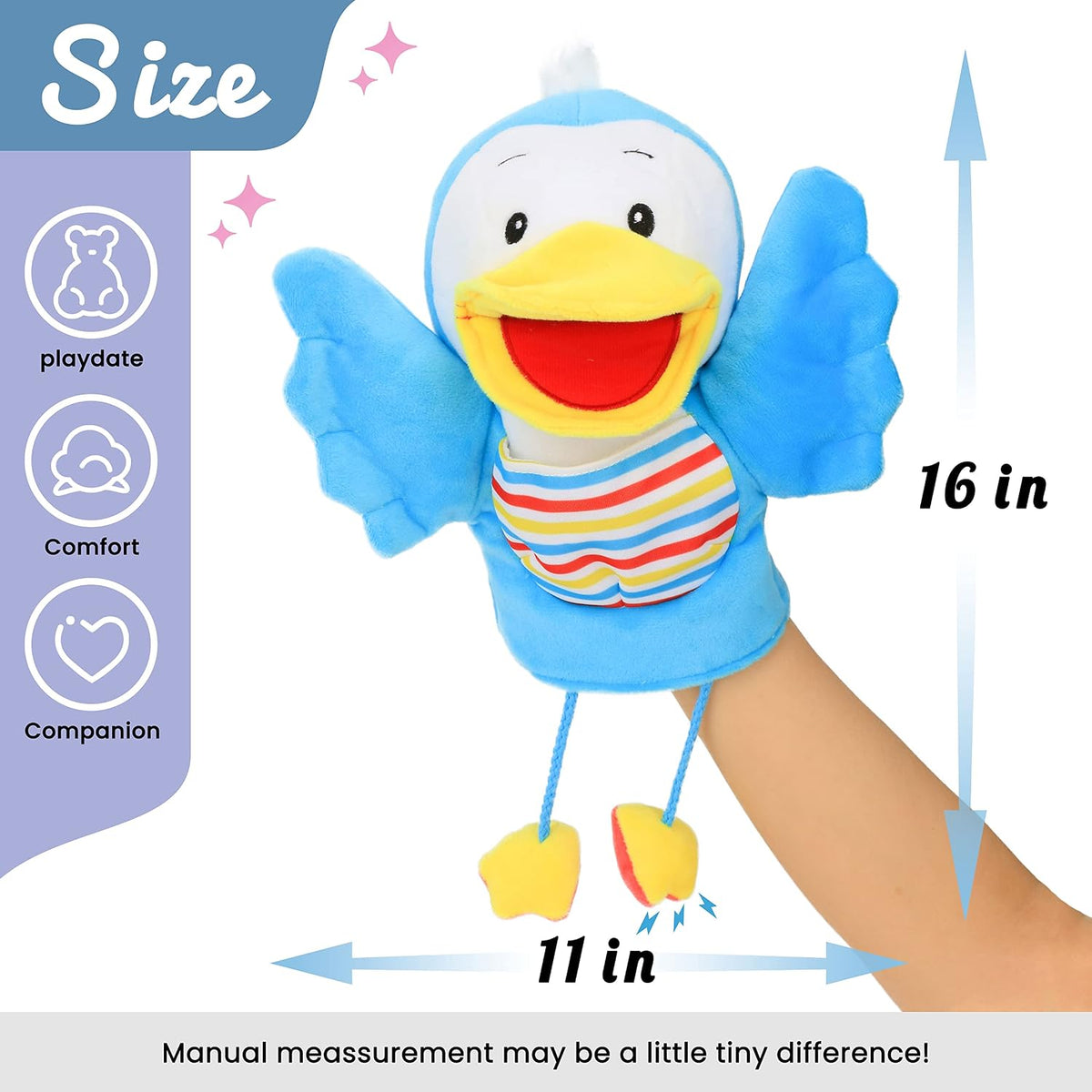 Hopearl white plush unicorn hand puppet with open movable mouth, 12 inches - view 15