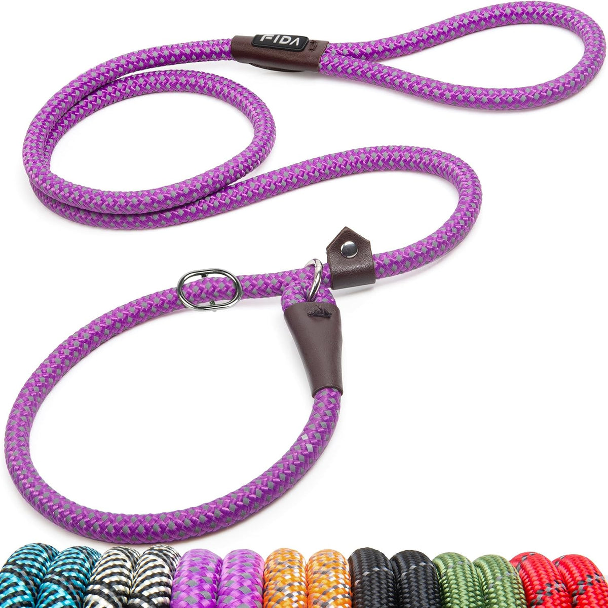 Fida Durable Slip Lead Dog Leash - Large (1/2" x 6 ft) / Purple
