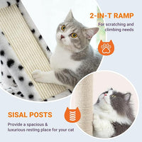 Allewie 81 Inches Tall Cat Tree/Multi-Level Large Climbing Tree House and Towers for Big Feline/Condo and Hammock/Scratching Post/Wide Base/White & Black Spot