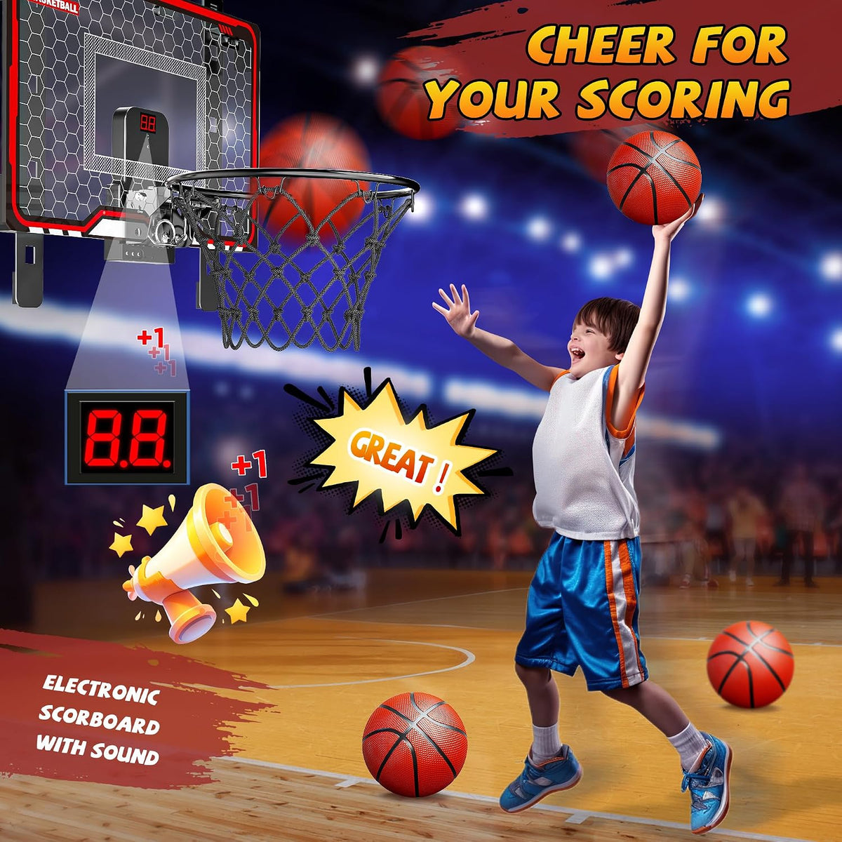 HopeRock Indoor Basketball Hoop for Kids - red adjustable basketball hoop - image 4