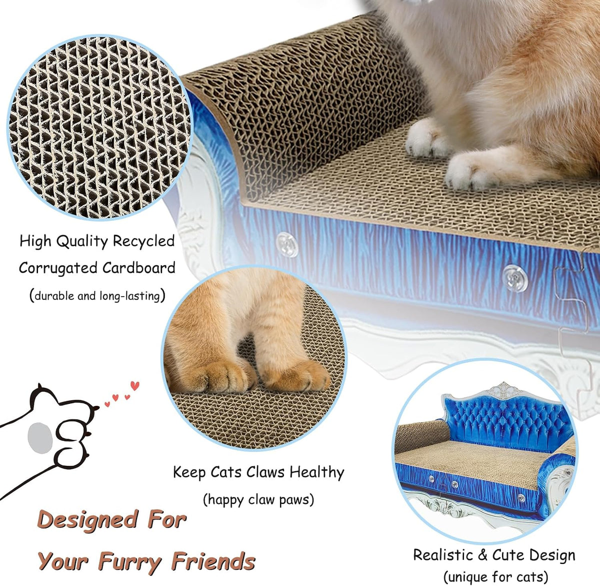 Luxury Cardboard Cat Scratcher Sofa Bed - Blue Crown - image 3