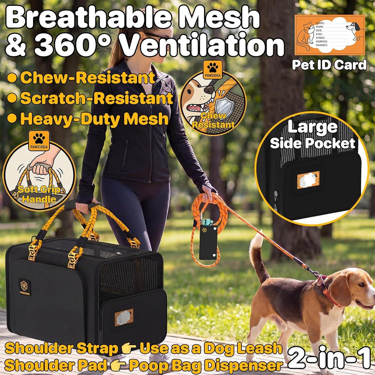 Expandable Pet Carrier for Small Cats & Dogs - 24.0"L x 16.0"W x 16.0"H / Black Warrior - image 3