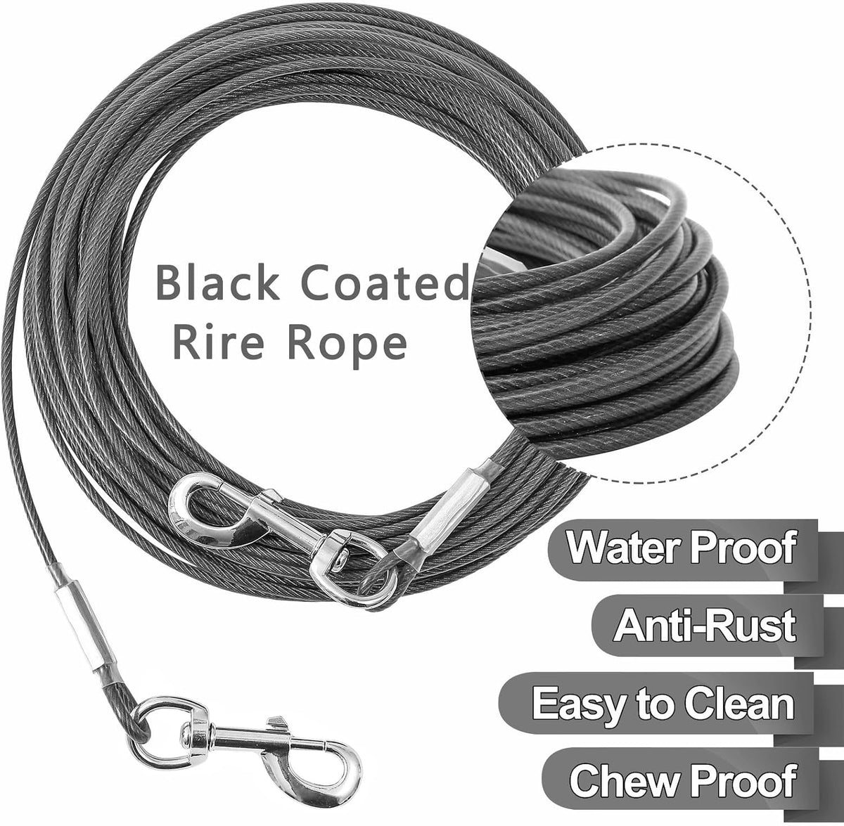 10/15/20/25FT Dog Tie Out Cable - Black / 125Ibs 50ft - image 4
