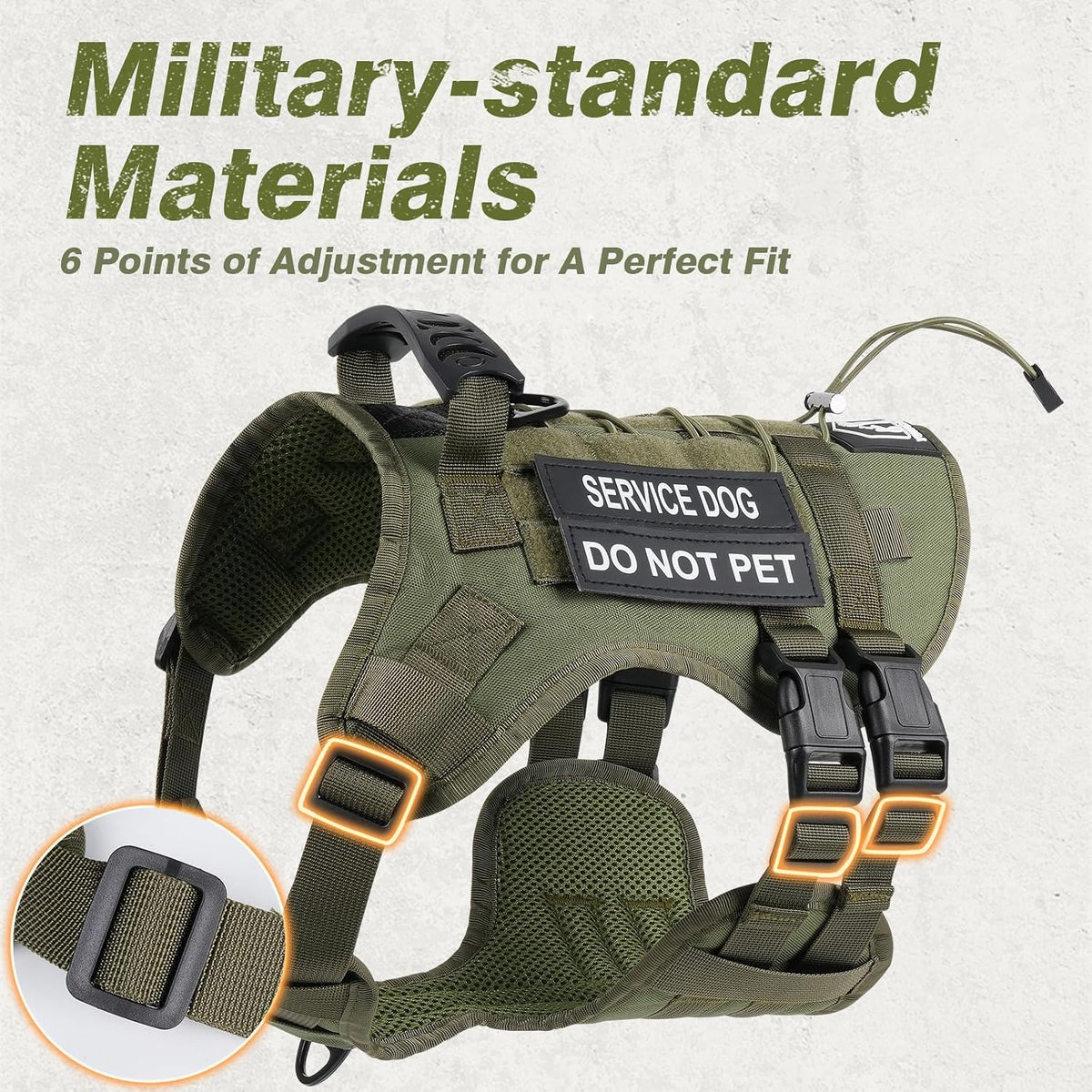 No Pull Tactical Dog Harness Medium Sized Dog, Service Dog Vest - Large(Chest:27.5-44.9",Neck:18.9-26.8") / Green - image 2