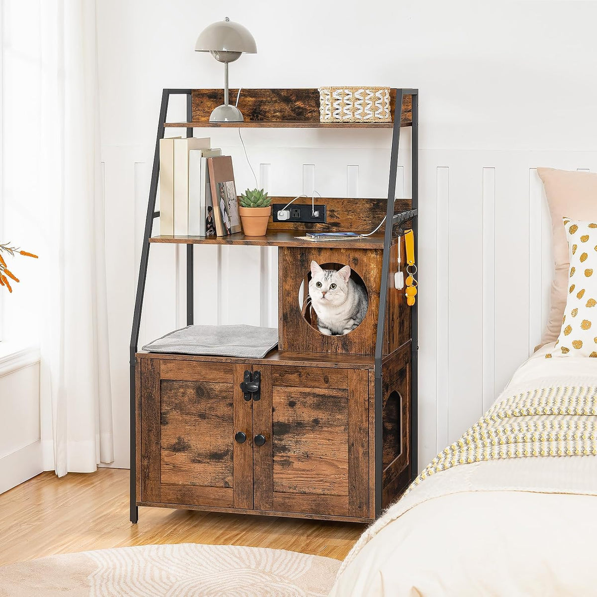 HOOBRO Litter Box Enclosure with 2 Storage Shelves - Rustic Brown + Black - image 3