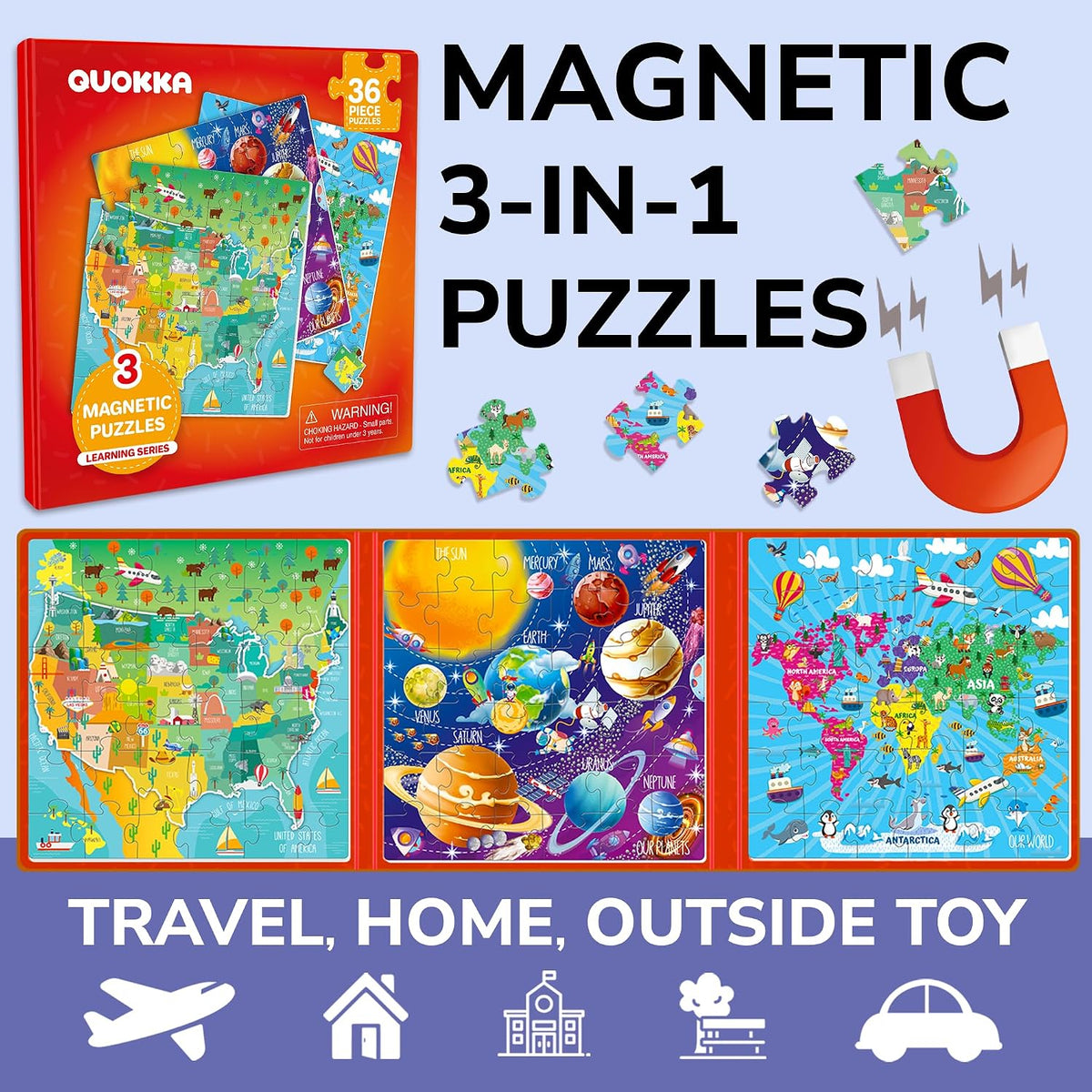 Magnetic Puzzles for Toddlers 3-5 - 3. Maps 36 Pcs Magnetic Puzzles - image 2