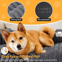 FUNNY FUZZY Pet Couch Cover for Sofa, Calming Dog Bed for Couch, Fluffy Plush Dog Couch Mat for Furniture Protector for Large Medium Small Dogs and Cats, Dark Grey
