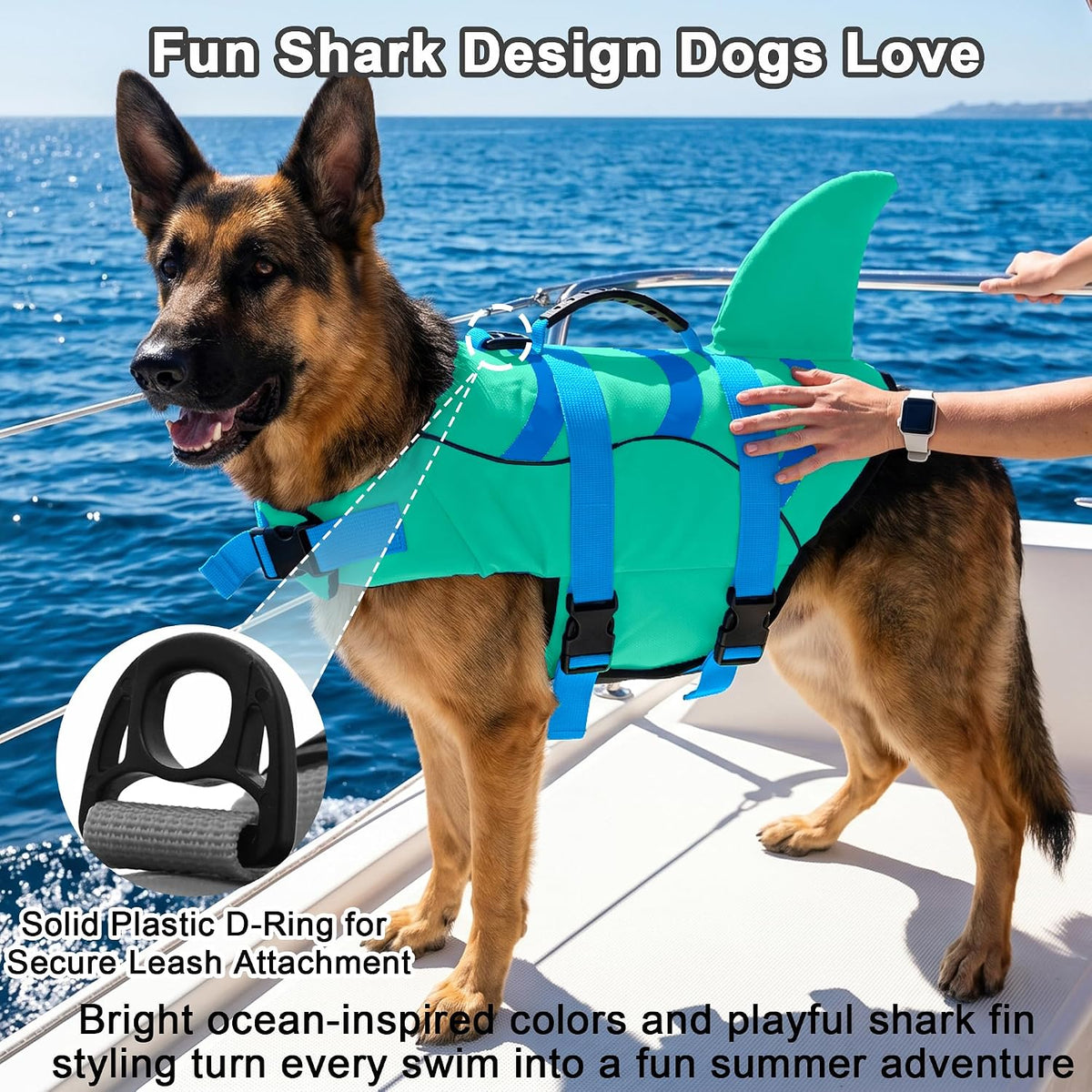 Fragralley Shark Dog Life Jacket - Medium / Shark-Green+Blue - image 2
