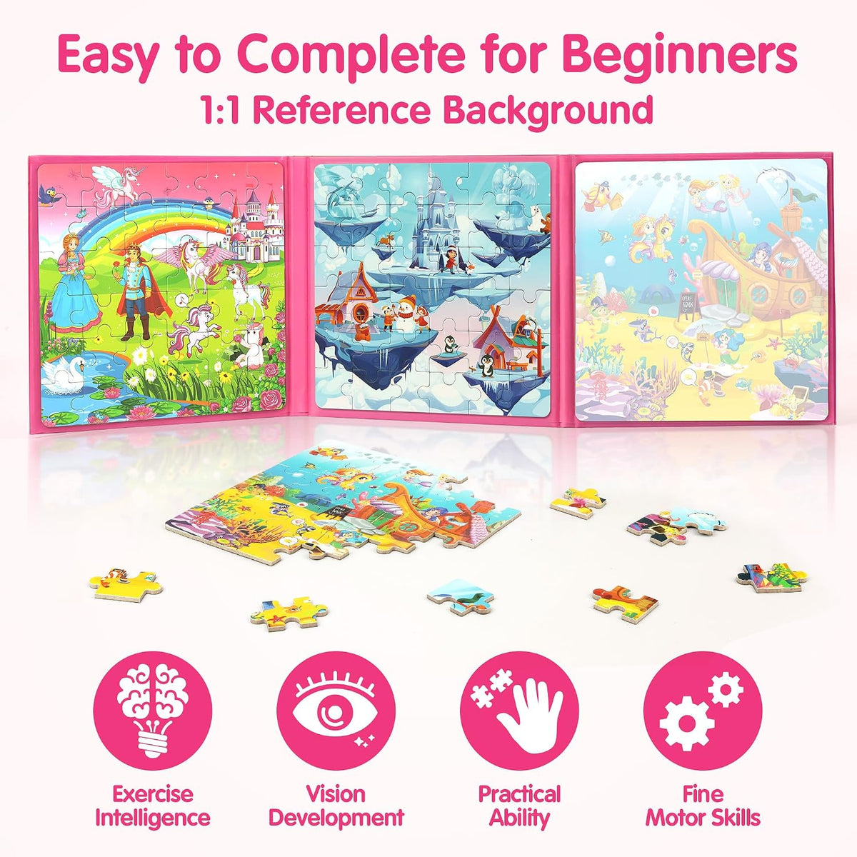 SYNARRY magnetic dinosaur puzzle book with three colorful dinosaur scenes - view 23