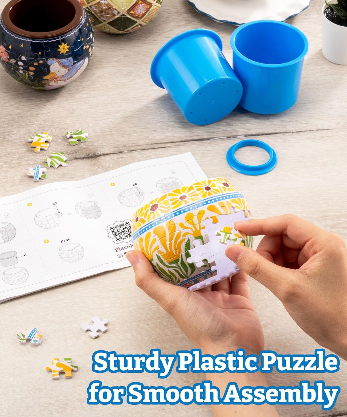 PieceRelax Unique 3D Puzzle Planter, 80 Plastic Pieces [K1101] - Elegant Green - image 4
