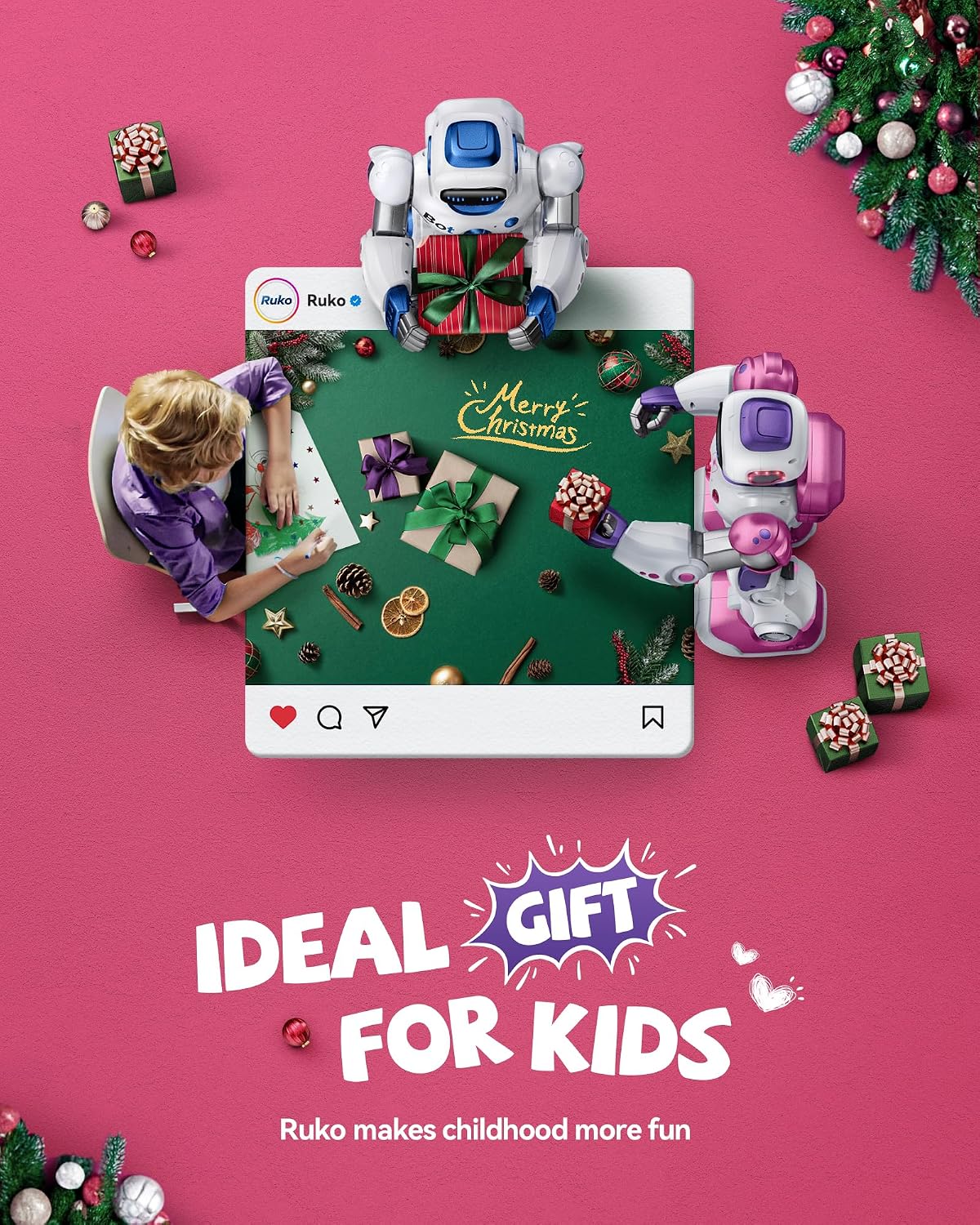 Ruko 1088 Smart Robot Toy for Kids - Pink - image 2