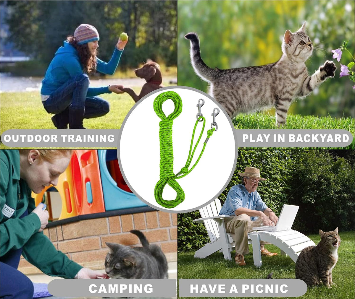 Reflective Cat Leash 50FT Cat Cable Out Escape Proof Walking Leads - 15FT / Green - image 3