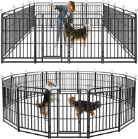 Dog Playpen Outdoor 16 Panels Heavy Duty Dog Fence 40" Height with Thick Pipe Anti-Rust with Doors Portable for RV Camping Yard, Total 36FT, 103 Sq.ft, Snowy Black