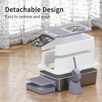 RIZZARI Stainless Steel Cat Litter Box, Odorless Enclosed Litter Box with Top Holes, Large Litter Pan for Small to Large Sized Cats (Light Gray, 23.8" L*15.9" W*16.1" H)