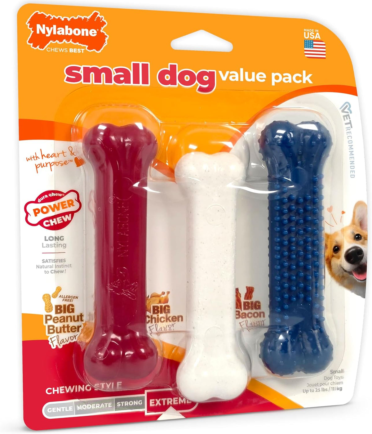 Nylabone Power Chew Original Bone Dog Chew Toys - Bacon & Chicken / Small