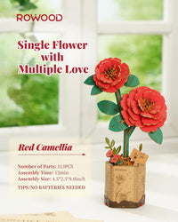 rowood 3D Puzzles for Adults - Red Camellia - image 3