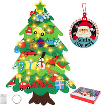 Onekka felt Christmas tree for kids on a wall with felt ornaments and string light - view 2