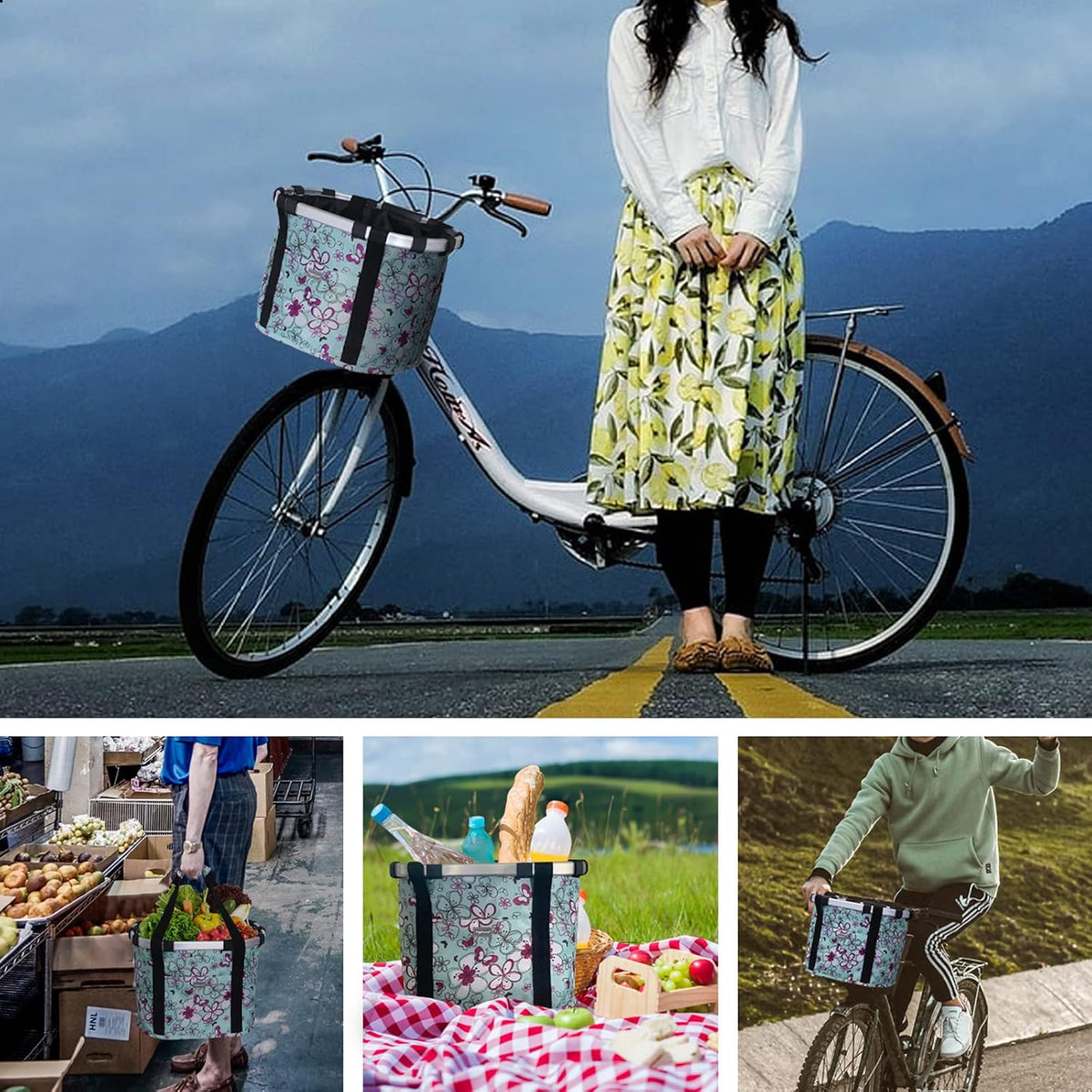 Bicycle Basket Dog Bike Handlebar Basket Front - Floral - image 4