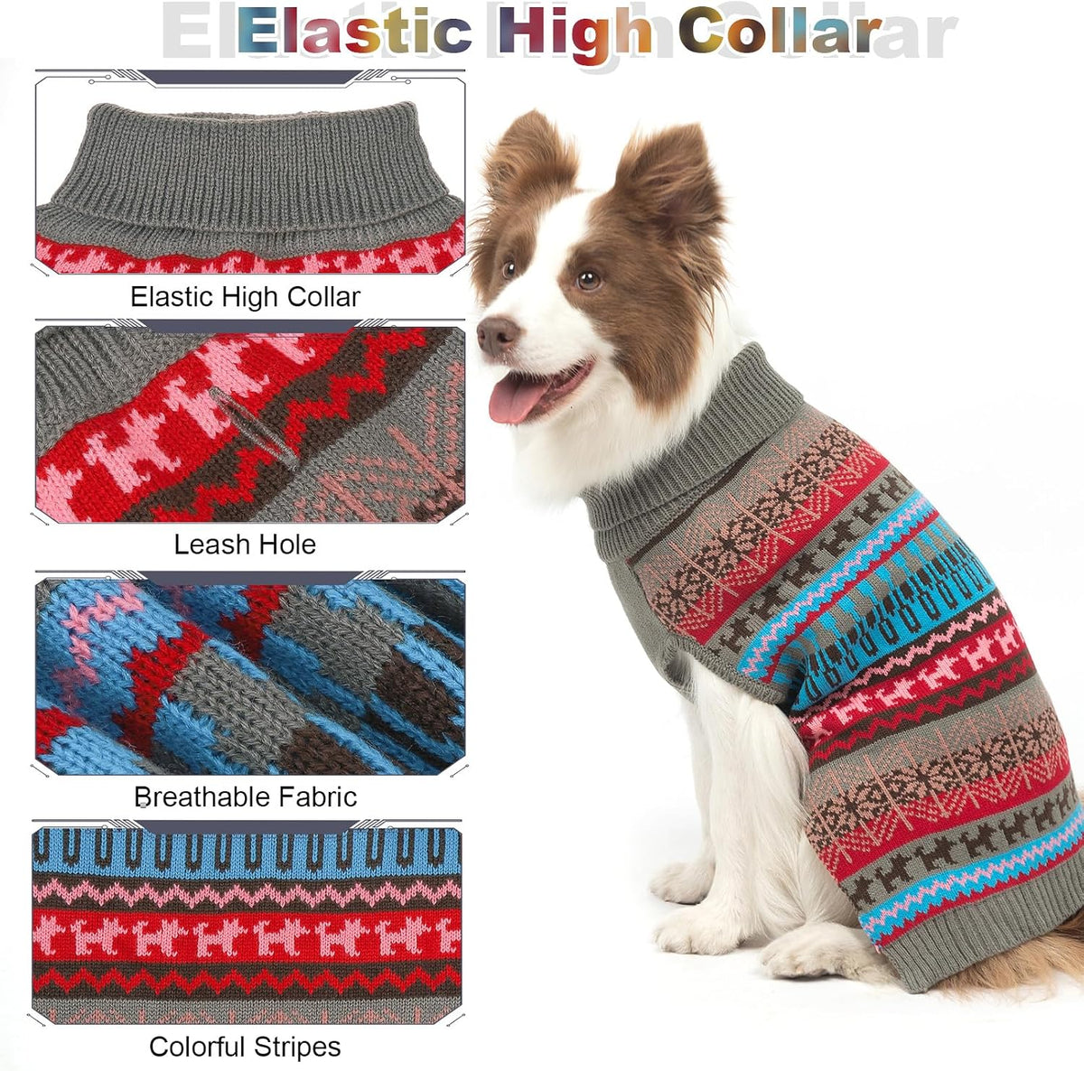Dog Sweater - Winter Coat Apparel Clothes with Colorful Stripes for Cold Weather – Essentials for Dogs - Medium/Large / Grey - image 3
