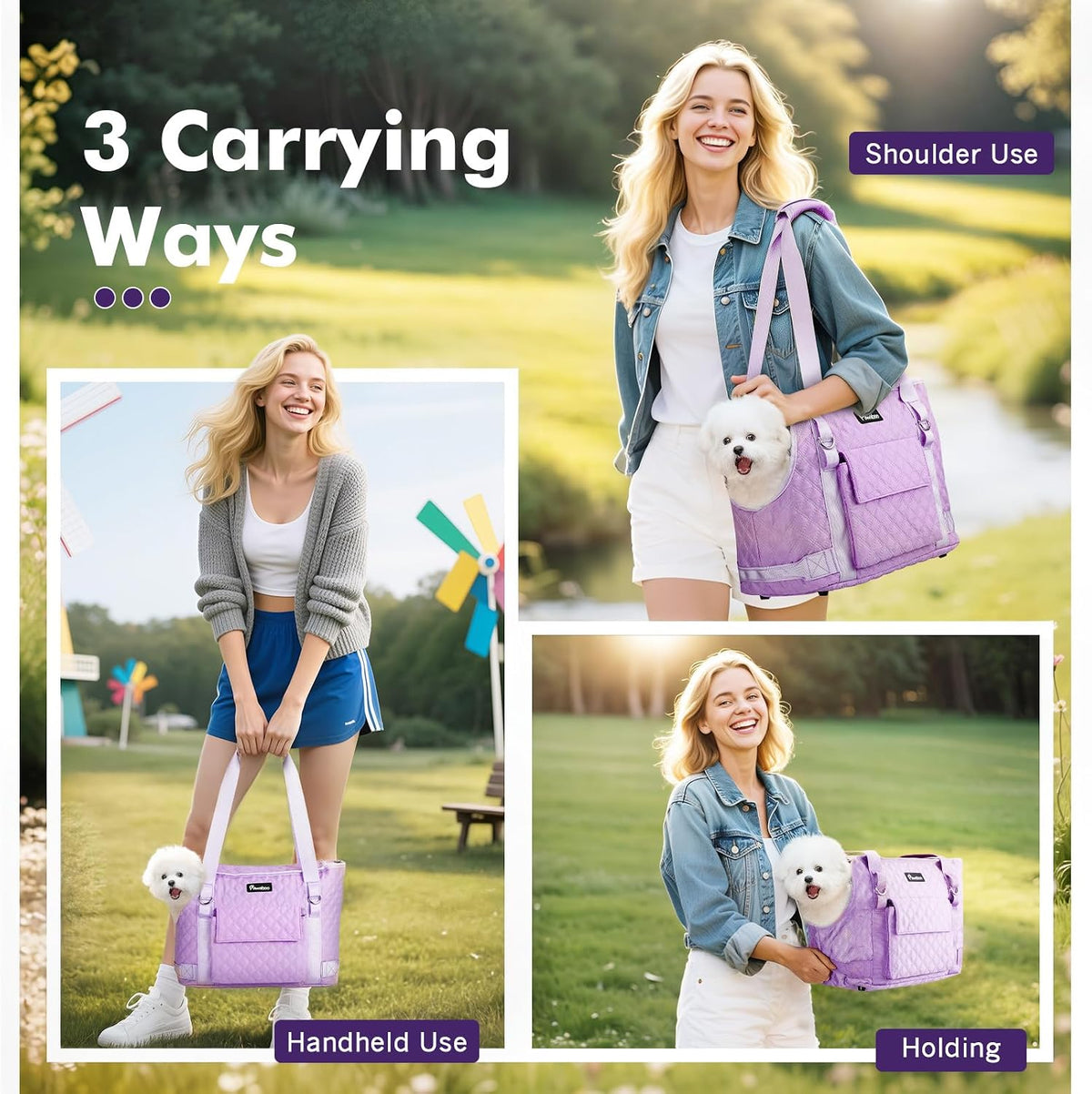 Pawaboo Dog Purse Carrier for Small Dogs with Pocket - P-Purple - image 3