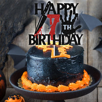 Black glitter Killer Happy 13th Birthday cake topper for a horror Halloween party - view 20