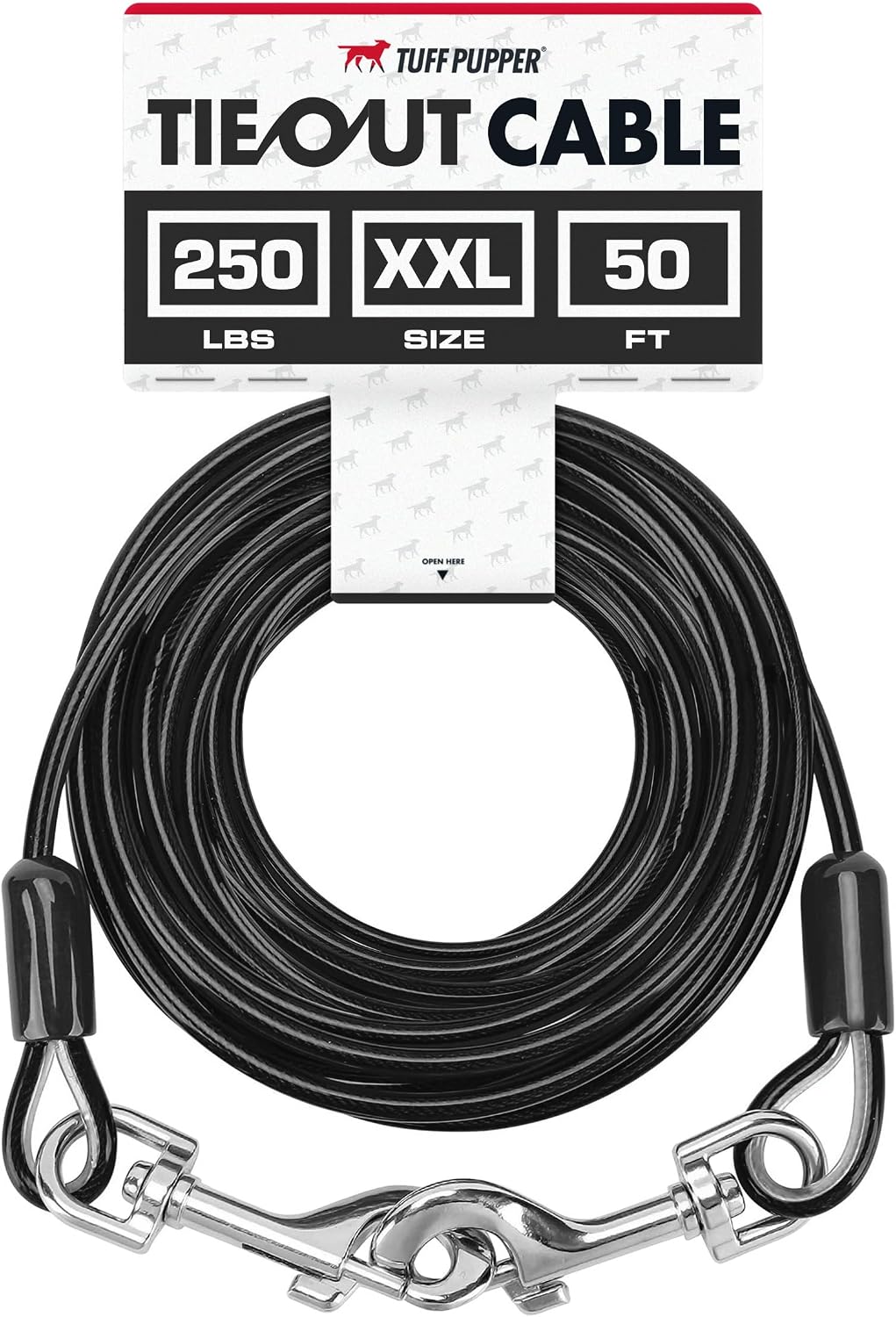 Tuff Pupper Dog Tie Out Cable - 250 lbs Max Weight / 50ft