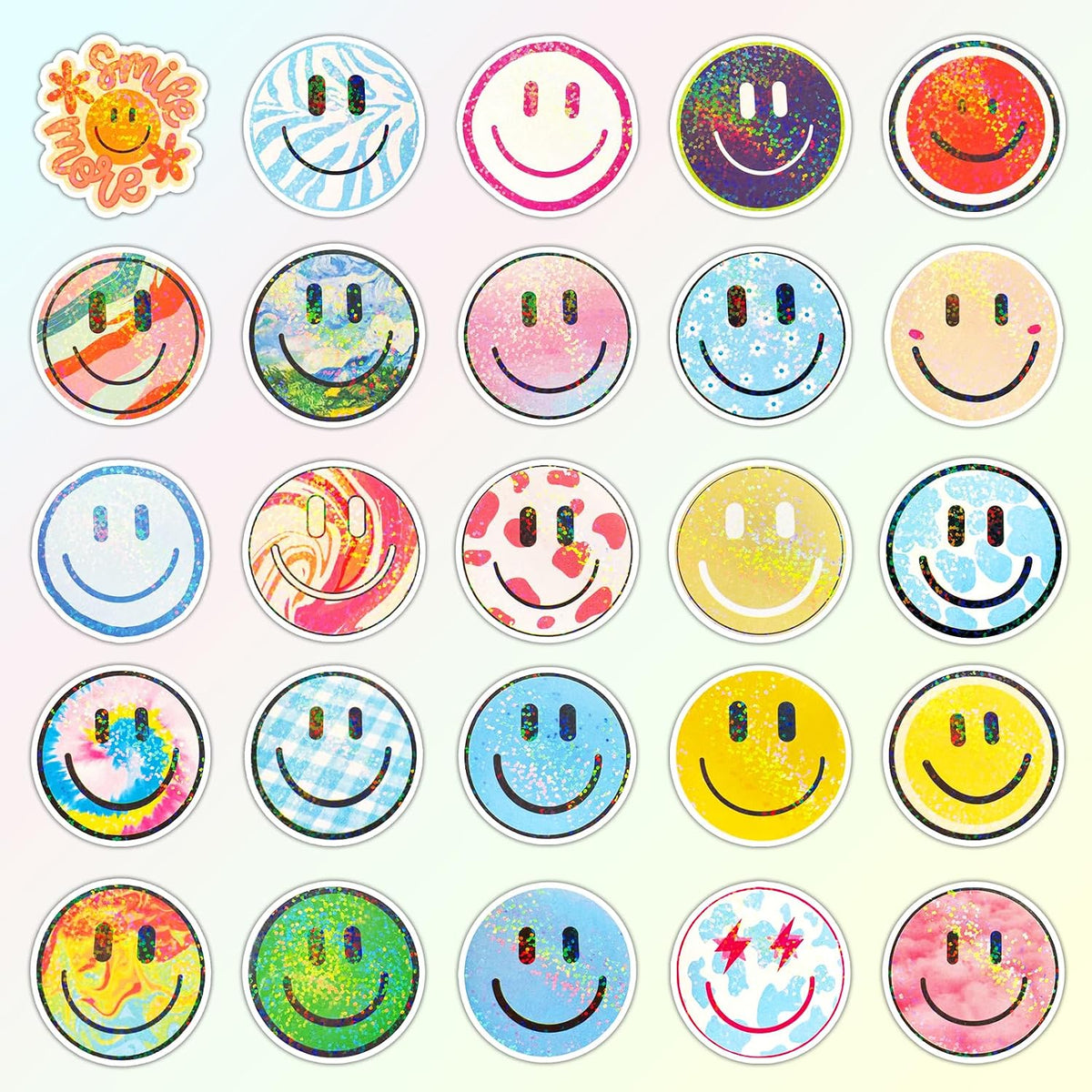 50PCS Smile Face Stickers Cute Water Bottle Stickers for Kids – Fun for Kids & Family - 50pcs Glitter Stickers - image 3