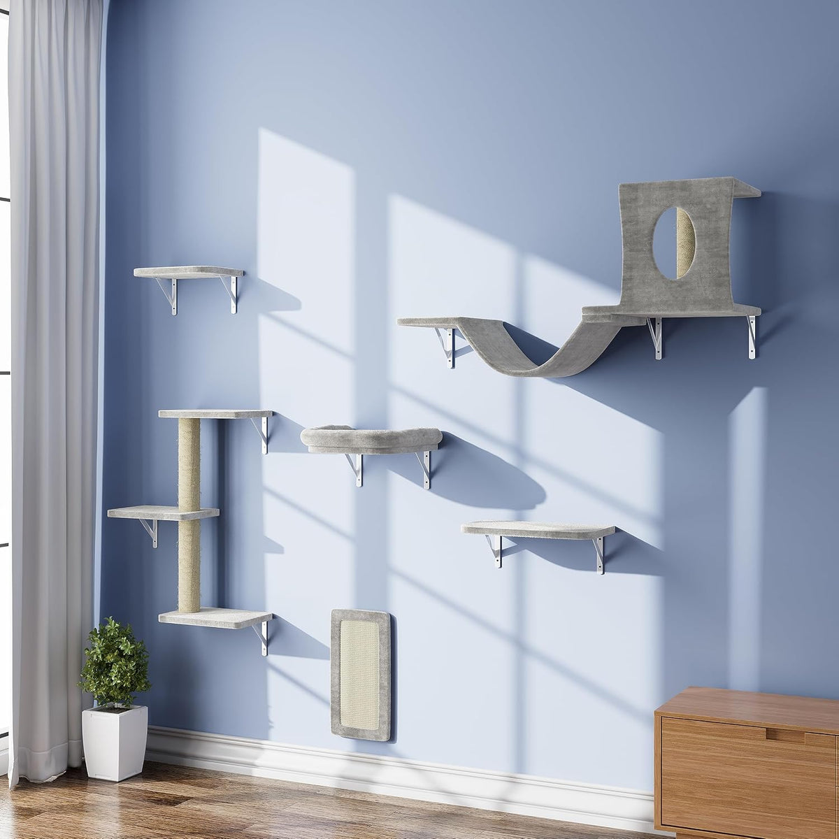 Wall Mounted Cat Furniture Set, Bridge, Steps, Scratcher Board